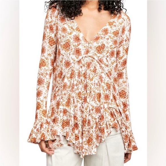 Free People Olivia Floral Bell Sleeves Tunic Top - Picture 3 of 6